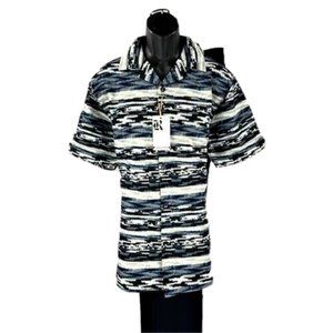 KNY Rizzo Men's Leisure Suit 2 Piece Navy Black Gray White Pleated Pants